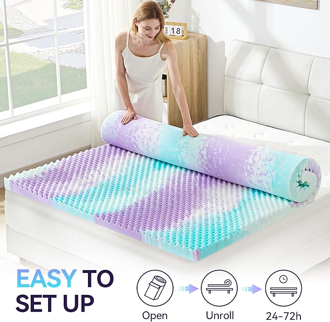 SINWEEK 3 Inch Egg Crate Memory Foam Mattress Topper Twin XL, Twin Extra Long Mattress Pads for College Dorm Room, Pressure Relieve CertiPUR-US Certified,39x80 Inches, Colorful
