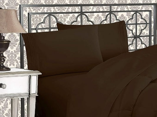 Elegant Comfort 1500 Premier Wrinkle & Fade Resistant Hotel Quality Ultra Soft Luxurious 4-Piece Bed Sheet Set with Deep Pockets, King Chocolate Brown