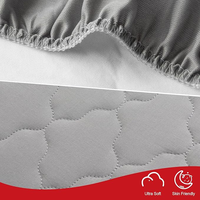 Waterproof Pack and Play Mattress Pad 39" x 27", Compatible with Graco Pack and Play & Dream On Me & Pamo Babe, Cotton Fabric Playpen/Playard Sheet Quilted, Gray