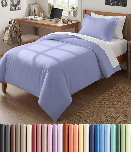 Duvet Cover Twin/Twin XL Size Set - Extra Soft Twin/Twin XL Duvet Cover 68" x 90" with 1 Pillow Sham - Hotel Luxury, Easy Care, Fade Free with Zipper Closures & Ties - Comfy & Breathable (Lavender)