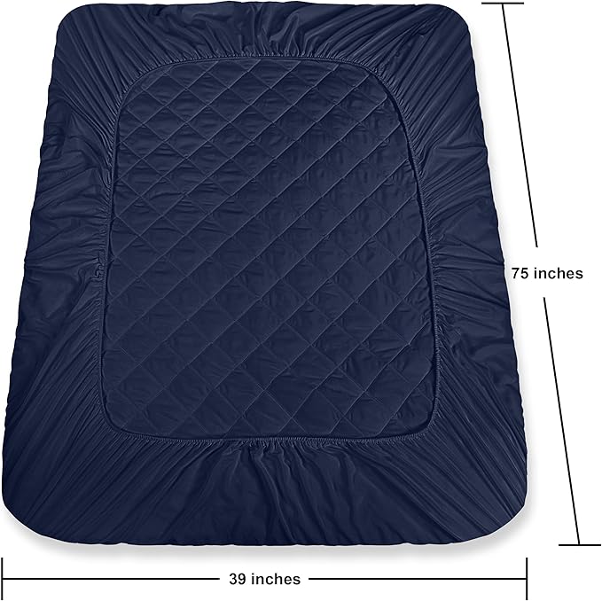 Utopia Bedding Quilted Fitted Mattress Pad, Twin Size, Elastic Fitted Mattress Topper Protector and Cover with Deep Pocket Stretches up to 16 Inches, Machine Washable (Navy)