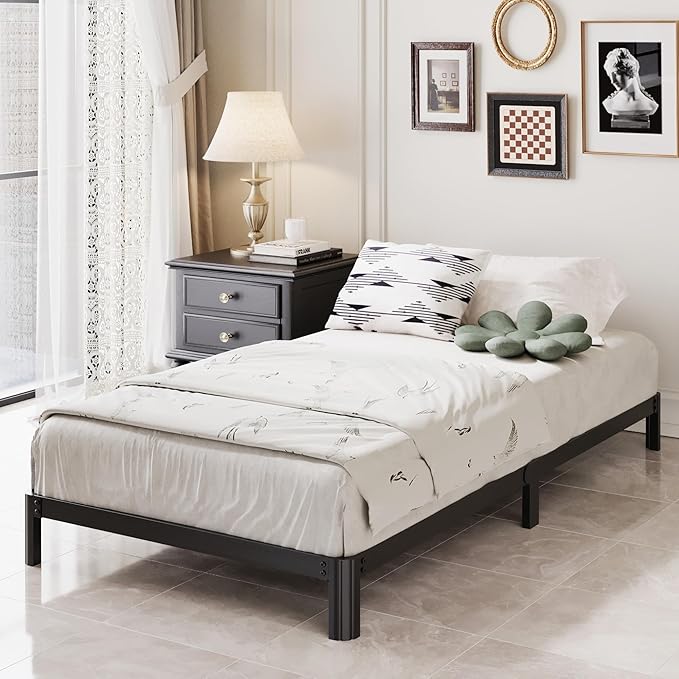 Lutown-Teen 5 Inch Low Twin Bed Frames with Rounded Corner Legs, 1000 LBS Heavy Duty Metal Twin Platform Bed Frame with Steel Slats Support, No Box Spring Needed, Noise Free, Easy Assembly