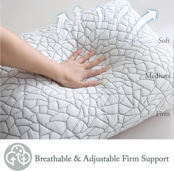 BPC Premium Rayon Derived from Bamboo Firm Pillows Queen Size Set of 2 - Hypoallergenic Shredded Memory Foam Pillows with Removable Cover Bed Pillows for Side Stomach and Back Sleepers, CertiPUR-US