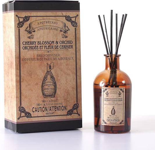 Hosley Reed Diffuser Set, 6.1 oz Cherry Blossom & Orchid Scented Diffuser with Sticks Home Fragrance Reed Diffuser for Bathroom Shelf Decor for Weddings, Spa, Reiki, Meditation & Wedding Gift
