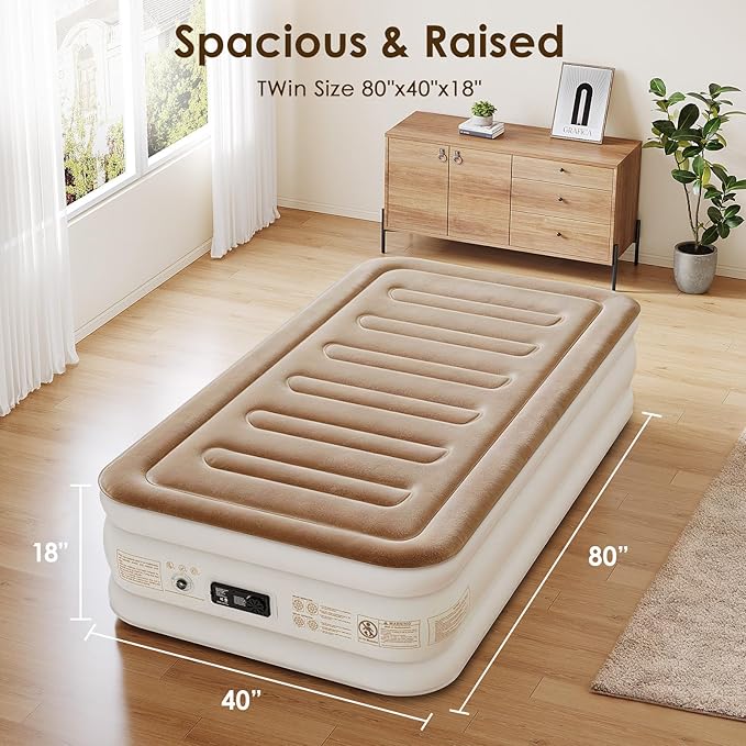 Air Mattress Twin XL (Extra Long) with Built-in Pump – 18" Raised Inflatable Mattress, Durable Blow Up Mattress with Bag, Fast Inflation, colchón inflable, Comfy Air Bed for Guests, Glamping, Moving