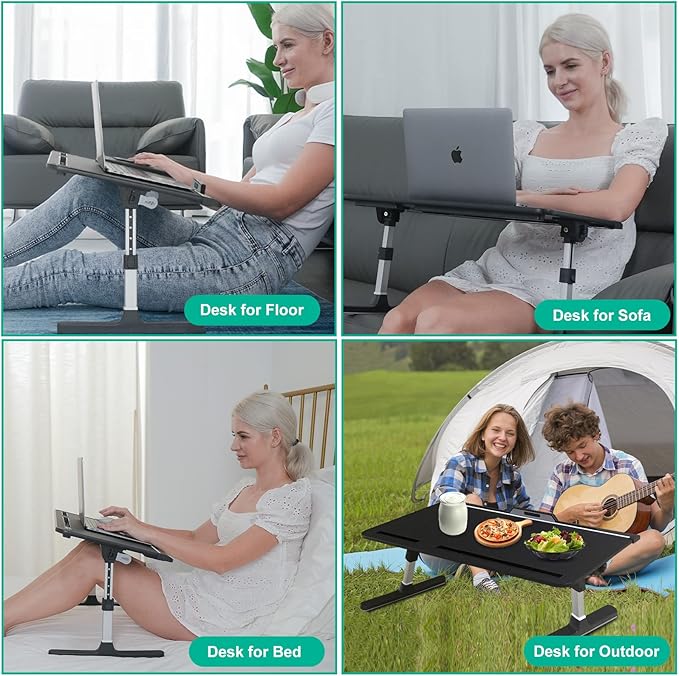 KLEAR Foldable Laptop Bed Tray Desk, Adjustable Laptop Bed Table with Heights and Angles, Upgraded-Sturdy Laptop Lap Desk for Bed/Sofa/Couch/Floor, Lap Tablet Desk (NO Drawer,Black)