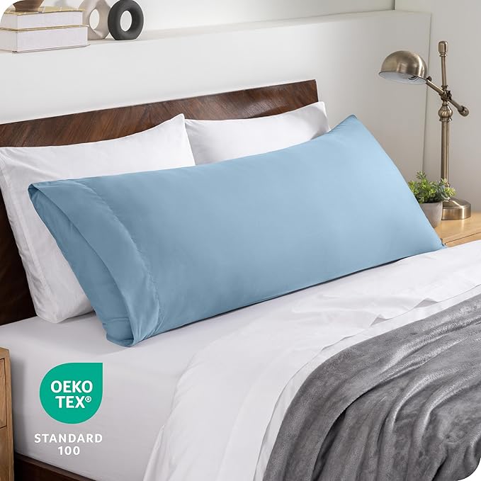 Bare Home Microfiber Body Pillow Cover - Ultra Soft & Cooling Body Pillow Case - Double Brushed - Envelope Closure - Easy Care (20''x54'' Body Pillow Cover, Light Blue)