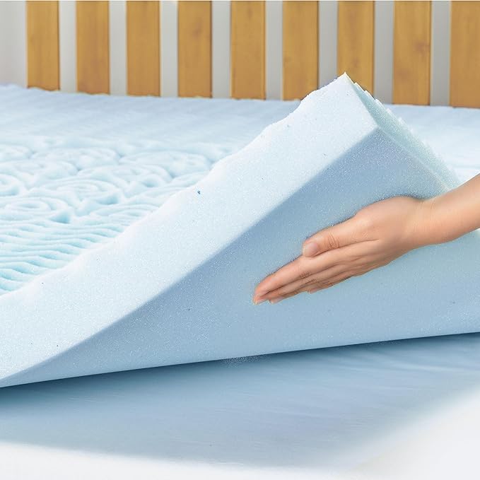 Mellow 3 Inch 5-Zone Memory Foam Mattress Topper, Cooling Gel Infusion, Dorm Essentials, Twin Blue
