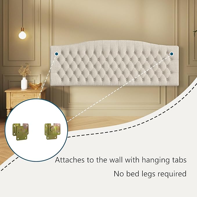 Furpopup Linen Upholstered Headboard King/Cal King Size Latest Model Wall Mount, Bed Frame Mount, Featuring High-Density Sponge Padding, Luxury Texture Easy Assembly Comfort and Style-Ivory