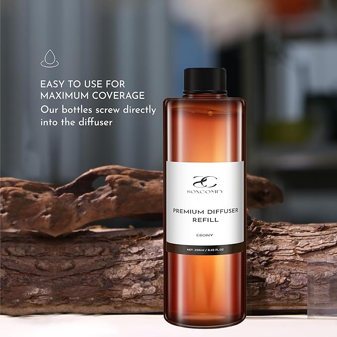 Diffuser Oil Refill, 250ml / 8.45 fl oz, Ebony - Reed & Aromatherapy Diffuser Oil, Long-Lasting Home Fragrance, Eucalyptus, Agarwood & Sandalwood Notes
