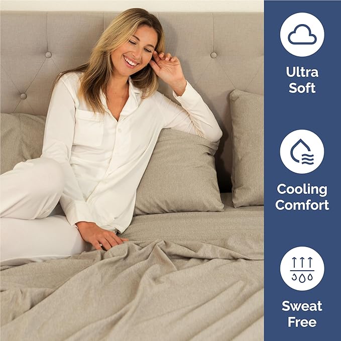 Full 6 Piece Sheet Set - Comfy, Breathable & Cooling - Soft Hotel Luxury Bedding for Women, Men, Kids, Teens and Children - 1 Flat & 1 Fitted Sheet & 4 Pillowcases with Deep Pockets - Heathered Beige