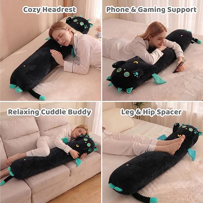 Mewaii Long Cat Plush 5 Sizes, 120% Extra Filling Giant Plushness Kids Body Pillow, Kawaii Cute Big Eyes Cat Stuffed Animals Plushies, Big Long Body Pillow Cat Plush Gift for Girls 44”