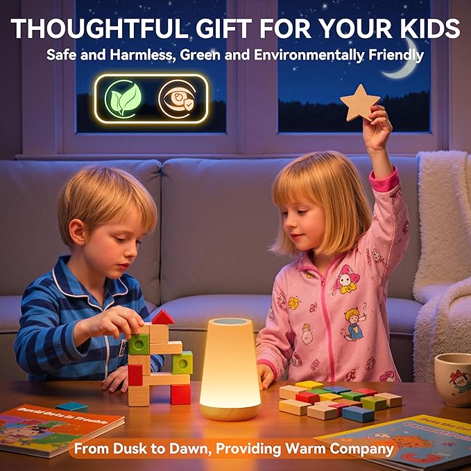 Auxmir Rechargeable LED Night Light, Touch & Remote Control Bedside Lamp with 13 Colors, 5 Brightness Levels, Portable Table Lamp for Kids Baby Nursery, Bedroom, Bathroom, Camping, Light Brown-2 Pack