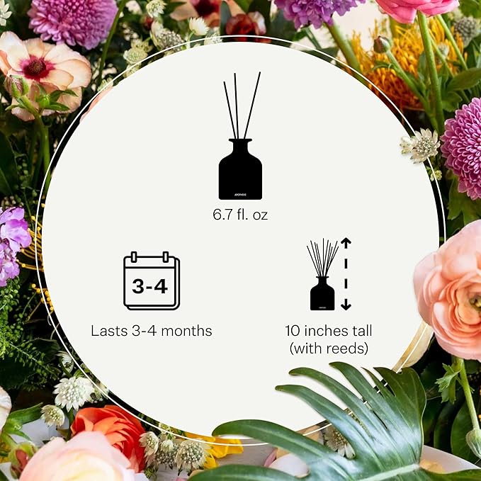 Apotheke Luxury Scented Reed Diffuser for Home, Charcoal - 6.7 Fl Oz Essential Oil Aromatherapy - 10 Rattan Scent Sticks Room Diffuser - Long-Lasting Fragrance for Bedroom, Home, Bathroom