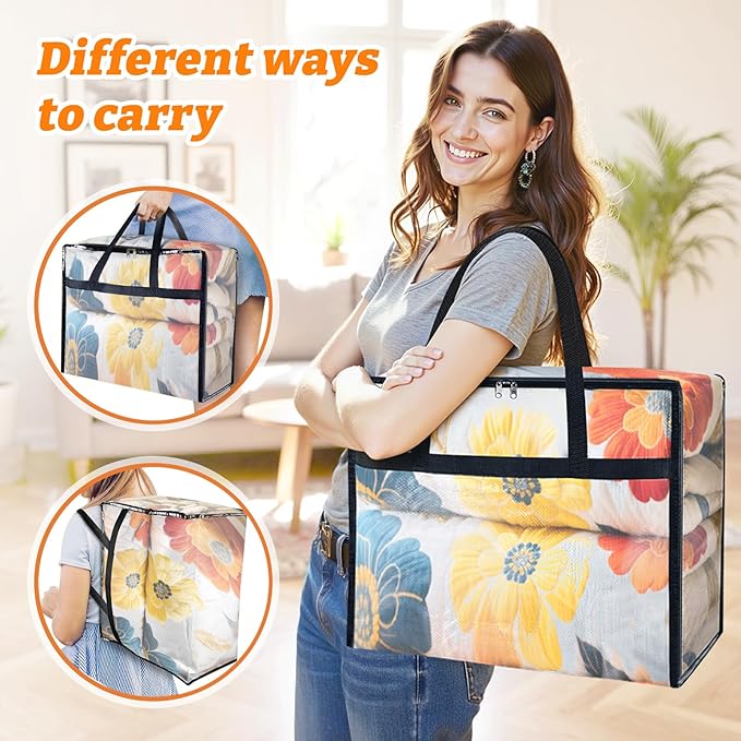 BlissTotes 8 Pack Clear Clothes Storage Bags, Moving Bags, Foldable Blanket Storage Under Bed Storage Containers with Sturdy Zipper and Handle for Clothing, Comforter, Bedding, Sheet (60L)