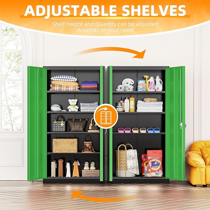 INTERGREAT Storage Cabinet,72”H Garage Steel Locking Cabinets with Doors and 4 Adjustable Shelves, Tall Lockable File Tool Cabinets for Home Office, Metal Classroom Cabinet Basement, Black-Green
