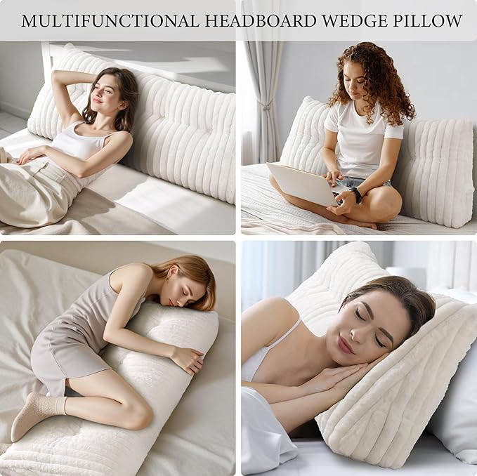 Headboard Pillow King, Triangular Wedge Pillow Headboard King, Cushion Headboards Reading Pillows, Backrest Pillows for Sitting in Bed or Working with Removable Cover, Beige