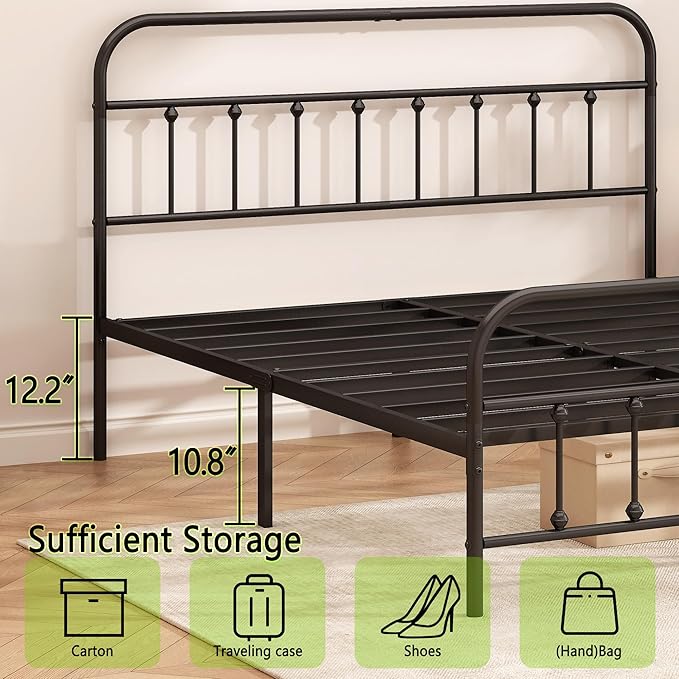 Kujielan Metal Bed Frame - Structurally Stable Heavy Duty Steel Slat Supported Full Bed Frames,No Box Spring Needed for Easy Removal and Transport.