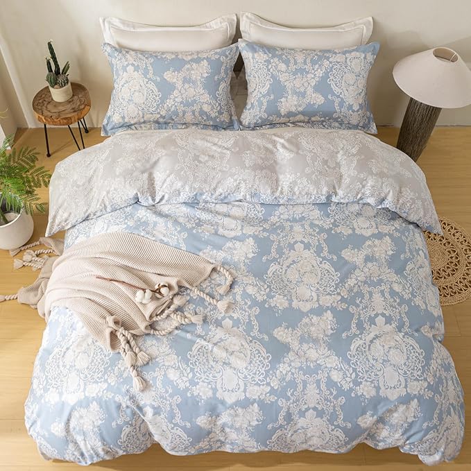 OAITE Duvet Cover Set,100% Cotton Comforter Cover with Floral Pattern Duvet Cover Set,Soft Bedding Set Includes with 3 Piece (2 Pillow Shams,1 Duvet Cover)