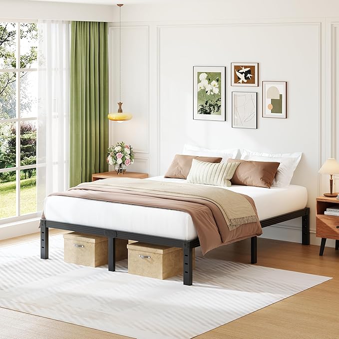 14 Inch Bed Frames Queen Size 2000 lbs Heavy Duty Platform with Sturdy Metal Slats, No Box Spring Needed, Easy Assembly, Under Bed Storage, Noise-Free, Non-Slip