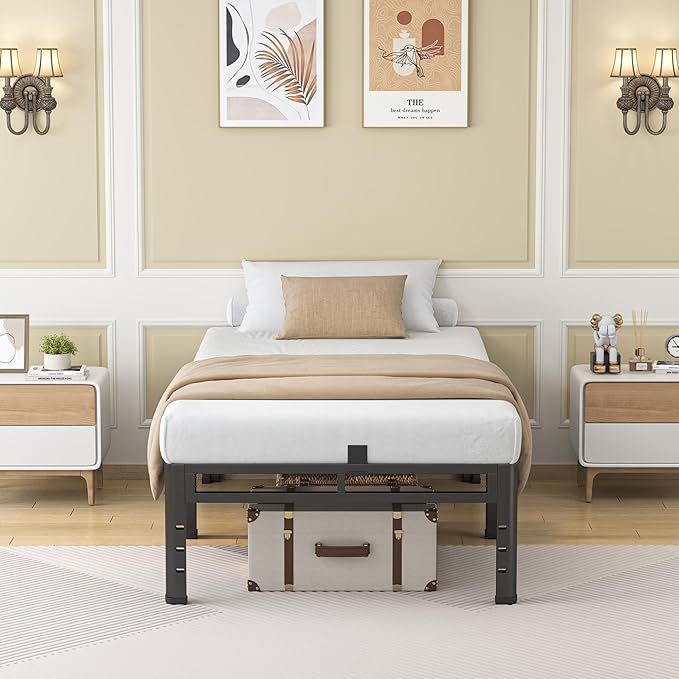 NKZ Twin XL Size Bed Frame 18 Inch, Metal Bed Frame & Box Spring 2 in 1 Platform with Round Corner Legs, 4000Lbs Heavy Duty Tall Metal Frame, Headboard Hole, Noise-Free, Easy Assembly