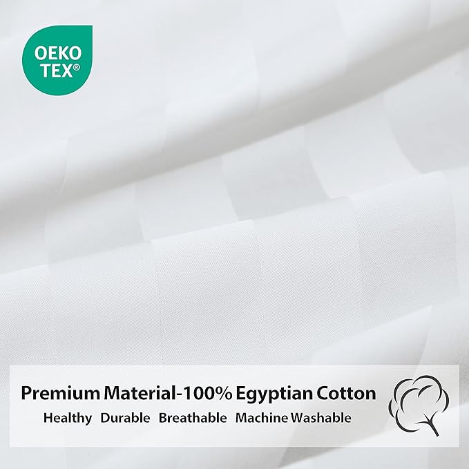 2-Pack Pure Cotton Fitted Sheet Twin Size, 600 Thread Count 16" Deep Pocket Egyptian Cotton Fitted Sheet (2pcs, Twin, Stripted White)