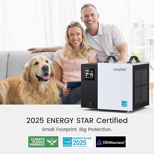 Waykar 70 Pint Energy Star Crawl Space Dehumidifier with Pump & Drain Hose for Basements, Commercial & Water Damage Spaces up to 5000 Sq. Ft., Compact, Strong Dehumidification, 5-Year Quality Coverage