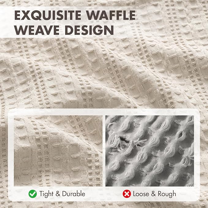 Set of 2 Decorative 100% Cotton Waffle Euro Sham Pillow Covers 26x26, Neutral Throw Pillows Weave European Cushion Cases for Couch Sofa Bed Modern Farmhouse Home Decor, Oatmeal