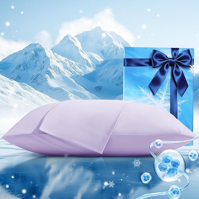 Cooling Pillow Cases 2 Pack Queen Size Cooling Pillowcases for Hot Sleeper Q-Max>0.5, Hydrates Skin & Hair, Reduces Wrinkles & Frizz, Soft Smooth Silky Pillowcases Envelope Set of 2, Lavender