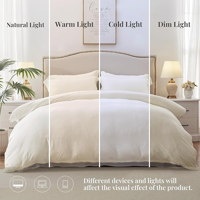 MILDLY Super Soft Duvet Cover - 100% Washed Microfiber Off White Comforter Cover Set 3 Pieces with Zipper Closure & Corner Ties