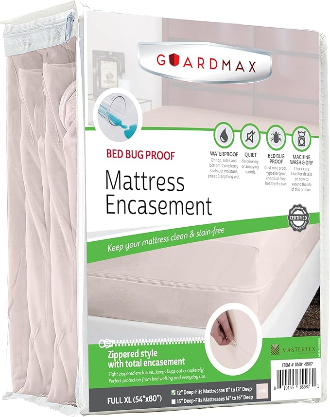 Guardmax Full XL Mattress Encasement with Zipper, Waterproof, Bed Bug Proof, and Dust Mite Proof Mattress Protector for Full XL Bed up to 12" Deep, Zippered All Around Jersey Knitted Mattress Cover