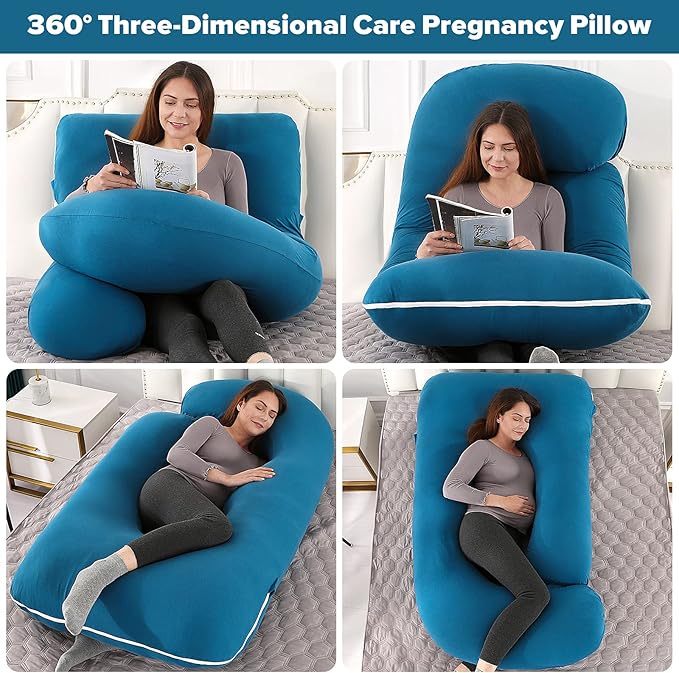 U-Shaped Full Body Pregnancy Pillow for Sleeping – 57" Maternity Pillow with Removable Cover, Support for Back, Legs, Belly & Hips (Jersey -Royal Blue)