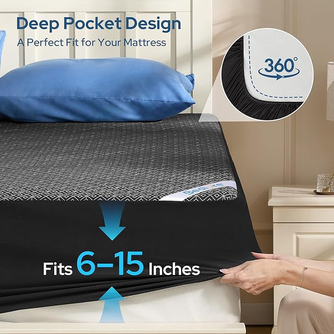 BEDLORE Full Size Mattress Protector, Waterproof Noiseless Mattress Cover with Stretchable Pockets for 6-15 inches Mattress, Soft Breathable Mattress Pad for College Dorm (Dark Gray)