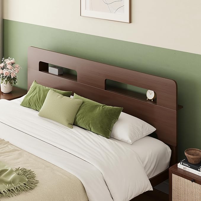ZIYOO King Size 14” Walnut Bed Frame, Stylish Platform Bed with Natural Bamboo Outer Frame & Metal Slat Support, Under-Bed Storage Friendly, Tool-Free Assembly