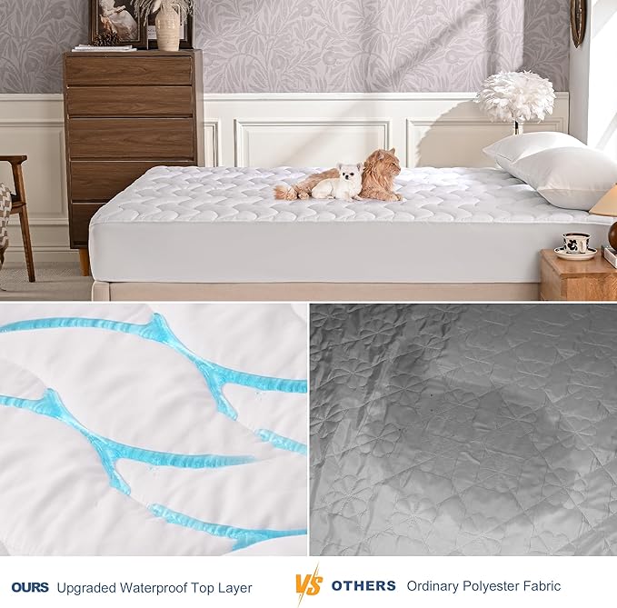 GRT King Mattress Protector, 100% Waterproof Mattress Protector King with Dual-Layers Protection, Noiseless Quilted Fitted Mattress Pad Cover with 8"-26" Deep Pocket