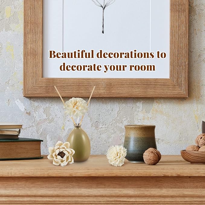 Waydress 15 Pcs Diffuser Mixed Sola Flowers Natural Material Aromatherapy Reed Wood Flowers Decorative Aromatherapy Flower Placement Refill Wood Flower Diffuser with Rope(Various,Cute)