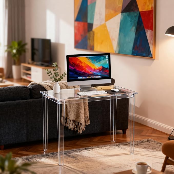 Acrylic Desk, Clear Modern Writing Table for Home Office (Clear, Small)