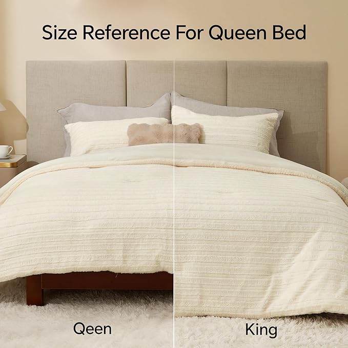 BEDELITE Fleece Twin Comforter Set -Super Soft & Warm Fluffy Cream White Faux Fur Bedding, Luxury Fuzzy Heavy Bed Set for Winter with 1 Pillow case
