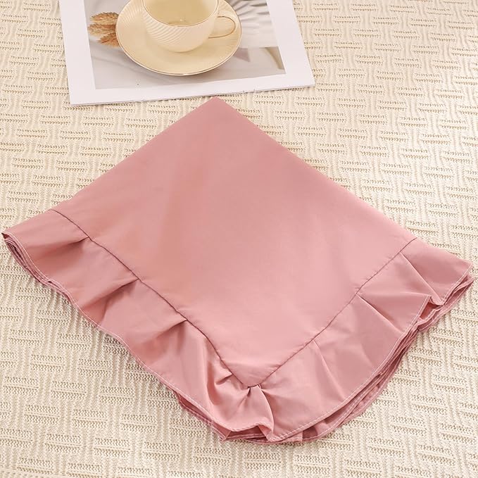 Merryword Pink Mocha Pillowcases King Pillowcases Ruffled Pillow Shams Set of 2 Cute Pillowcases Solid Ruffled Fringe Design Pink Shabby Chic Pillowcases 2 Pack (King (20''x36''), Pink Mocha)