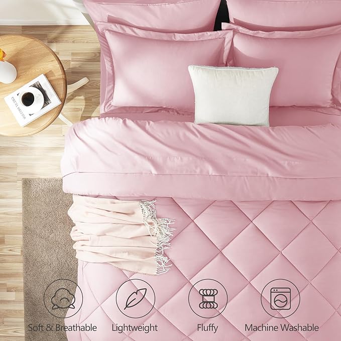 CozyLux California King Comforter Set Pink - Cal King Bed in a Bag 7 Pieces, Luxury Soft Bed Set for All Seasons, Bedding Set with Down Alternative Comforter, Sheets, Pillowcases & Shams