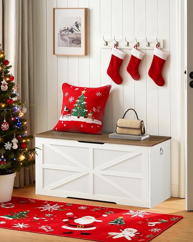 CHOEZON Storage Chest, 39.4" Toy Chest, Modern Storage Bench with Safety Hinge, Toy Box, Farmhouse Style, for Bedroom, Living Room, Walnut and White MCW10WL