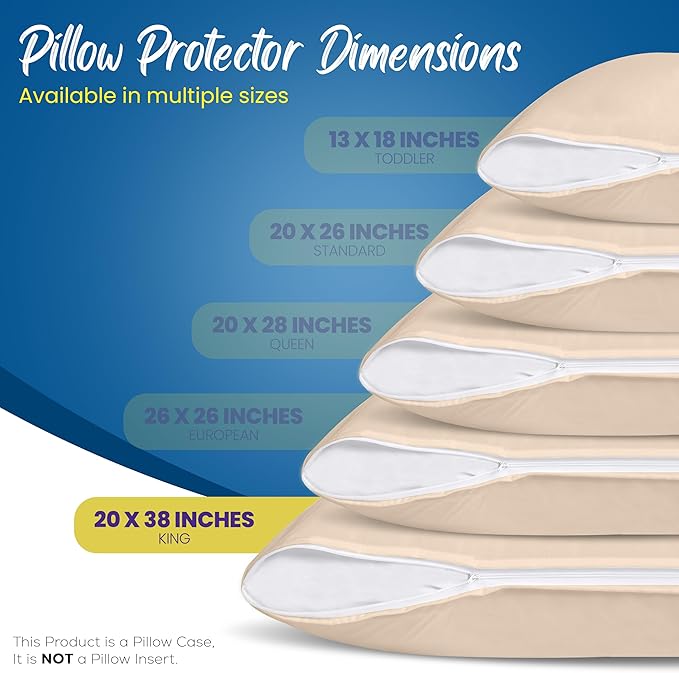 Utopia Bedding Premium 100% Waterproof Pillow Protectors with Zipper King Size (Set of 4), Bed Bug and Dust Mite Proof Zippered Pillow Covers, Pillow Encasement Cases, Beige