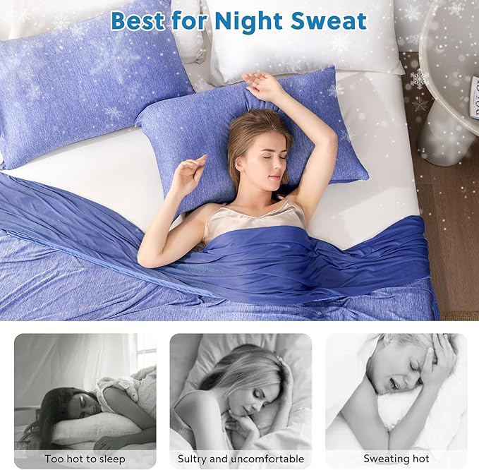 HOMFINE Cooling Pillowcases Standard Size - Double Side Q-Max 0.439 Cooling Fiber for Pillow Protector, Breathable Cold Pillow Cover for Hot Sleeper Night Sweat, Zipper, 2 Pack (20"x26", Dark Blue)