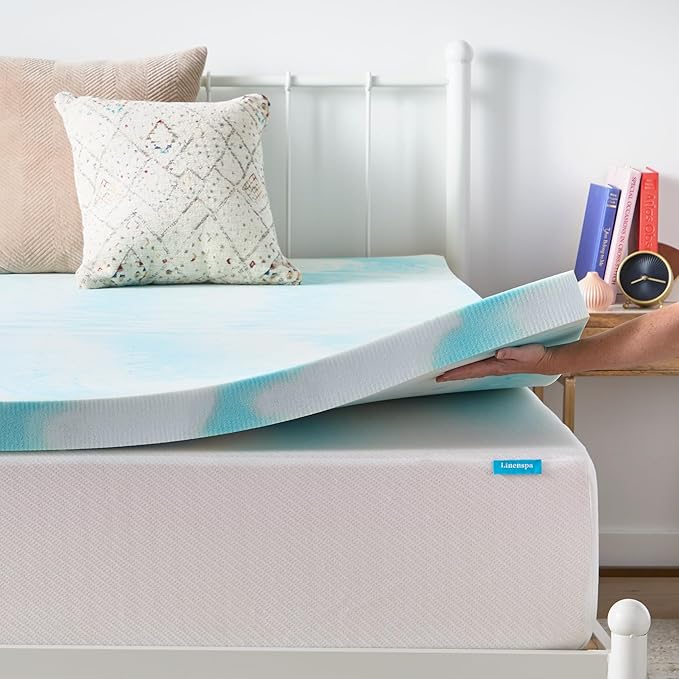 Linenspa 3 Inch Swirl Gel Memory Foam Mattress Topper, California King Size – Cooling Gel Infused, Ventilation Holes – Pressure Relieving Bed Topper – CertiPUR Certified