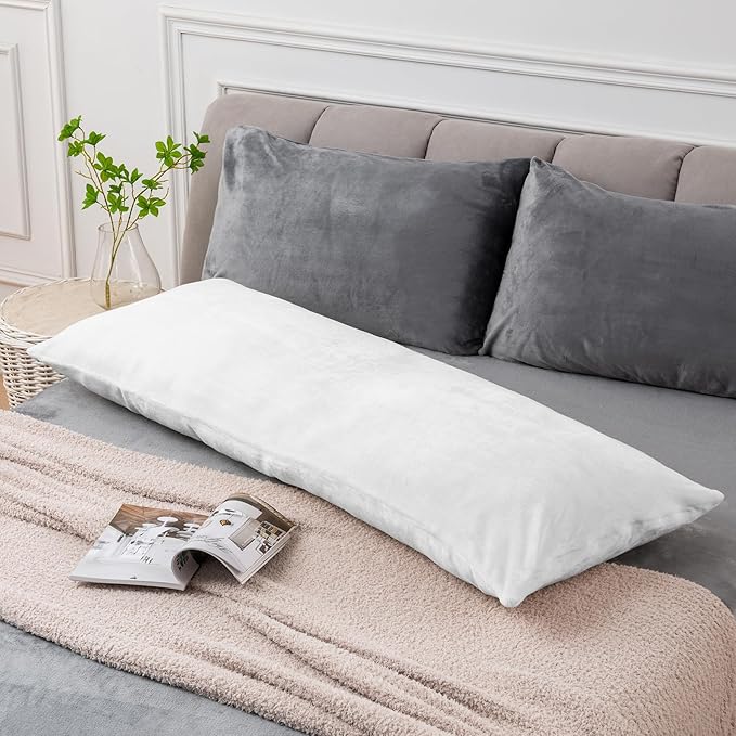 BEDELITE Body Pillow Cover with Zipper Closure, Super Soft and Cozy Fuzzy Fleece Pillowcase 20 x 54 Inches, Luxury Fluffy Plush Long Body Pillow Pillowcase for All Seasons(Bright White)