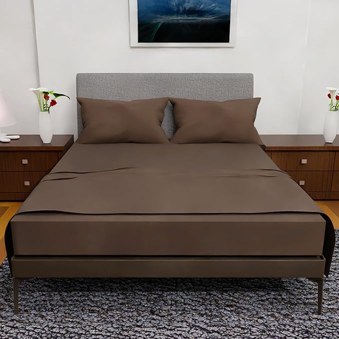 Full Size Bed Sheets – 4Pcs Bed Sheets Full Size Set, Deep Pocket, Double Brushed Microfiber, Fade Resistant, Soft & Breathable for Cozy and Comfortable Sleep(Chocolate)