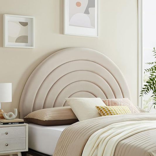 Modway Solana Soft Arch Shaped Round King Headboard in Almond – Upholstered Headboard – Stain-Resistant Performance Velvet Headboard for King Size Beds