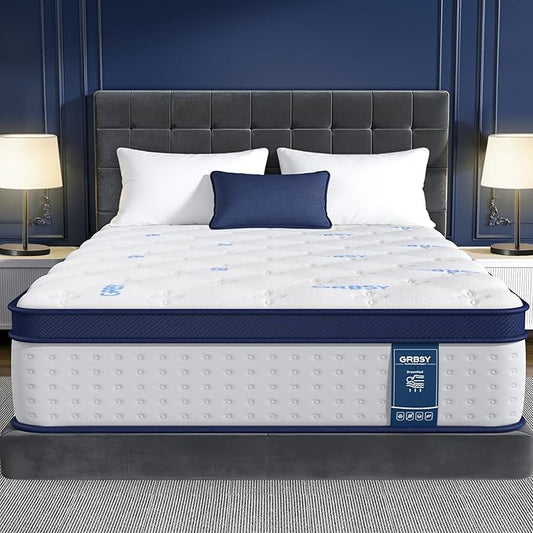 14 Inch California King Size Mattress, 7-Zoned Support Hybrid Mattress in A Box with Cooling Gel Memory Foam & Pocket Coils for Back Pain Relief, Assembled in USA, Motion Isolation, Medium Firm