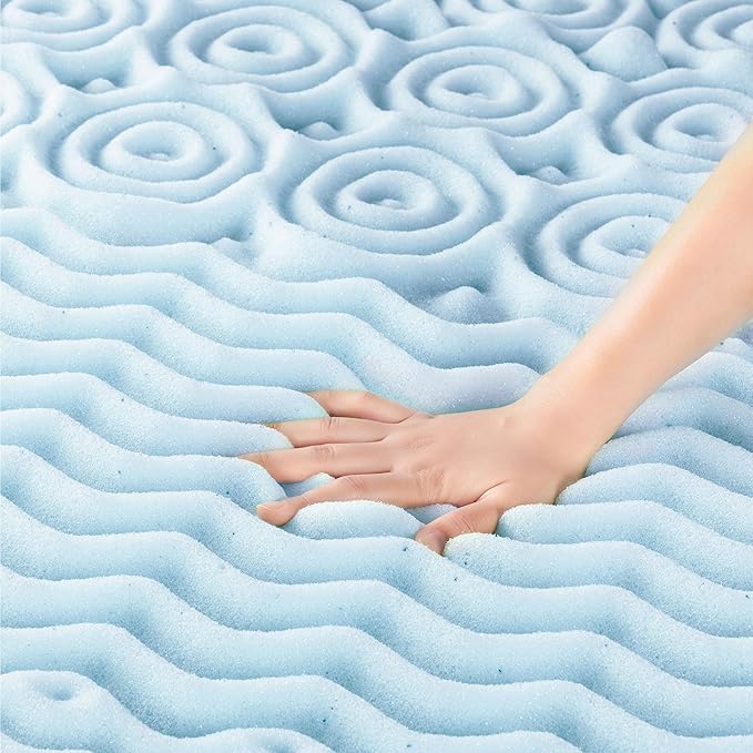 Mellow 4 Inch 5-Zone Memory Foam Mattress Topper, Cooling Gel Infusion, Dorm Essentials, Short Queen Blue
