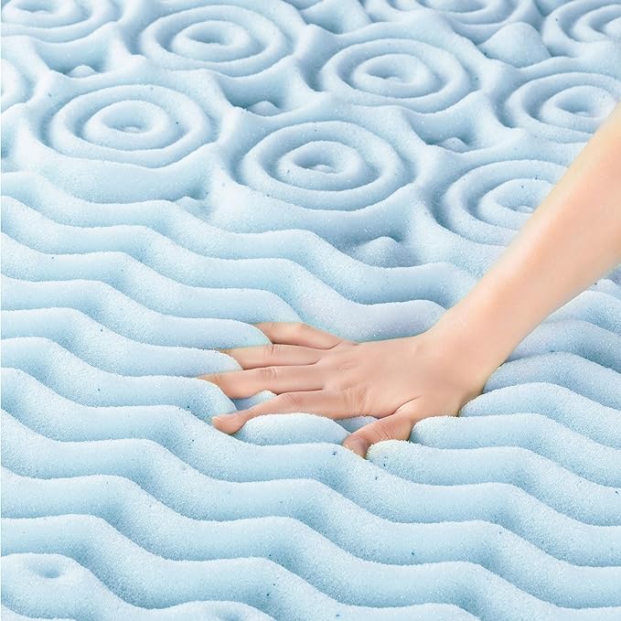 Mellow 3 Inch 5-Zone Memory Foam Mattress Topper, Cooling Gel Infusion, Dorm Essentials, Twin Blue